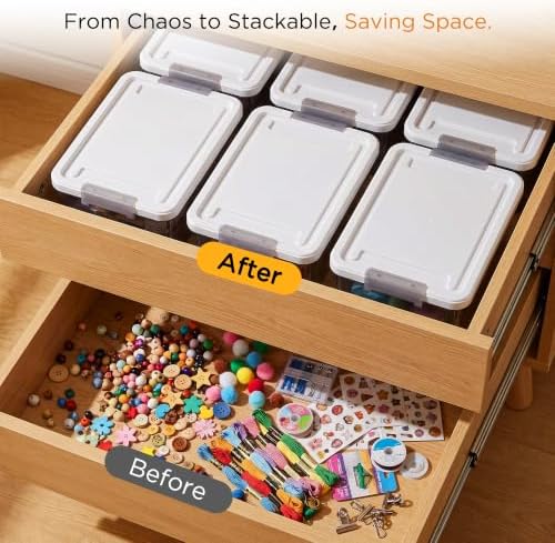 Citylife 10Packs 1.3Qt Small Storage Bins with Lids,Stackable Clear