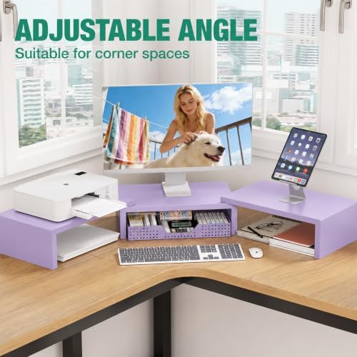 OPNICE Dual Computer Monitor Stand Riser, Desk Organizer with Drawer, Office Desk Accessories & Workspace Organizers for