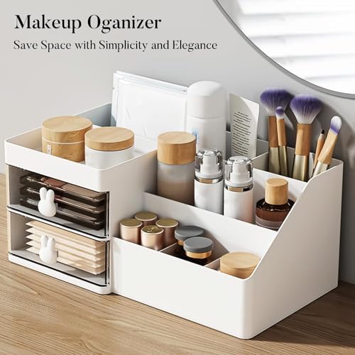 Makeup Organizer, Cosmetic Desk Storage Box with Drawers Skincare Organizers for Dressing Table, Countertop, Bathroom Co
