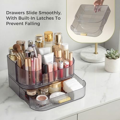 Delamu Rotating Makeup Organizer countertop, Brush Holder for Vanity, Black
