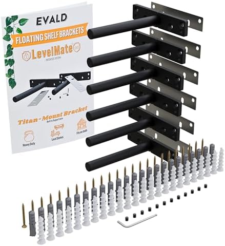EVALD LevelMate™ Titan-Mount 4 Inch Floating Shelf Brackets, Heavy Duty Hidden Shelf Brackets for Floating Shelves, Blac