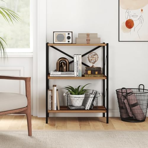 GIANTEX 3-Tier Bookshelf, Industrial Bookcase with Heavy-Duty Metal Frame, Modern Open Storage Book Shelf, Book Holder, 
