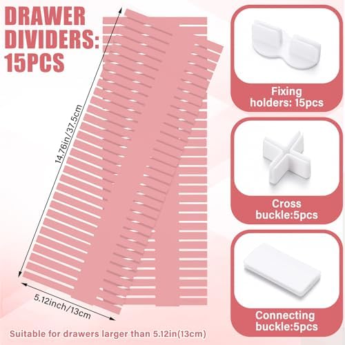 Blosssound 15 Pcs 5.12 Tall Drawer Divider, Adjustable Organizer, Pink