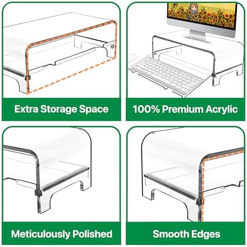 AMT 2 Tier 5.7 Inch High Acrylic Laptop Monitor Stand & Computer Riser with Cat Keyboard Protector, Space-Saving Design,
