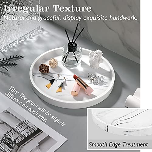 Emibele Vanity Tray, White Round Trays for Bathroom Bedroom Countertop