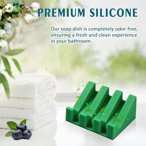Self Draining Silicone Soap Dish Holder Waterfall Tray, 1 Pack Green