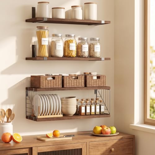 Fixwal 3+1 Tier Bathroom Floating Shelves Over Toilet, Dark Brown