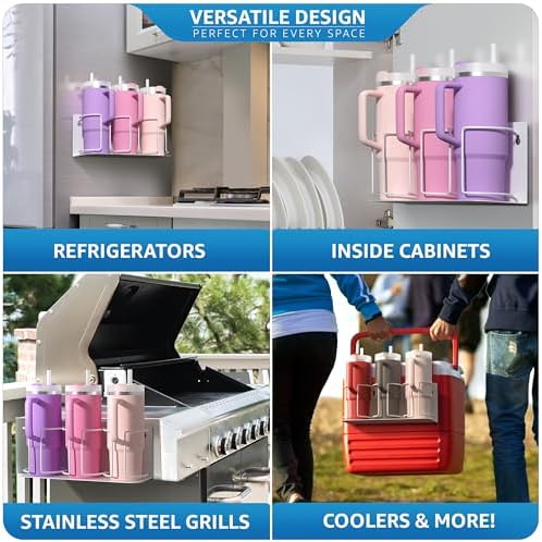 Sorbus Magnetic Cup Holder for Fridge, 3-Cup Organizer (White, 2 Pack)
