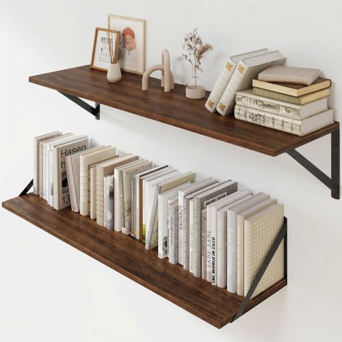 Heimlove Black Deep Floating Shelves for Wall, 29.92W x 8D Wood Wall Shelves Set of 2, Wide Floating Bookshelf for Livin