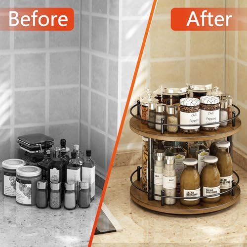 2 Tier Lazy Susan Organizer,2-Tier Spinning Spice Rack with Stable Carousel Base & 4 Height Settings for Cupboard Kitche