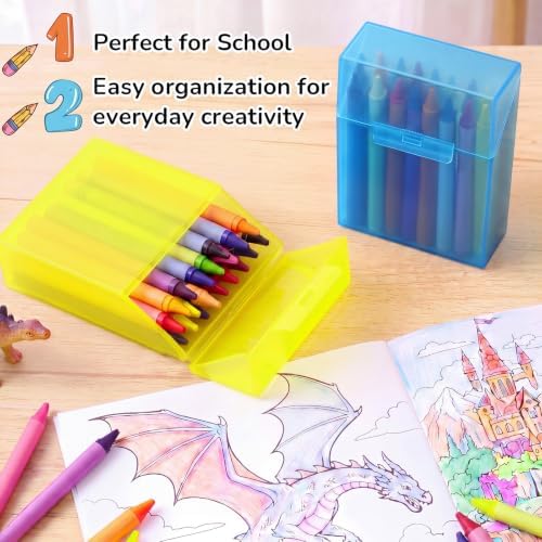 Clabby 2 Pcs Clear Plastic Crayon Boxes Hold 24 Count, Blue,Yellow