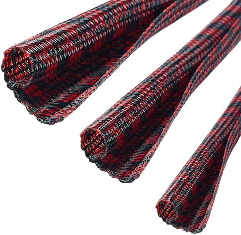 Cable Sleeve Self-Wrapping Wire Loom,Black Red,1/2 Inch x 10FT