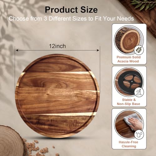 12" Acacia Wood Lazy Susan Turntable Countertop Organizer for Kitchen