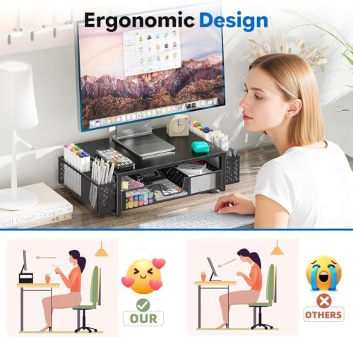 Simple Trending Monitor Stand Riser, Desk Organizer and Accessories, Black
