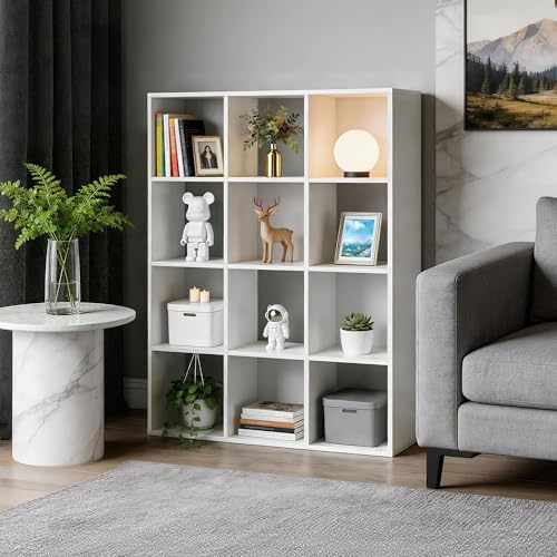 SUPER DEAL 12-Compartment Open Shelf Bookcase, 47 inch Wide Cube Storage Cabinet Wood Cubical Bookshelves Display Unit w
