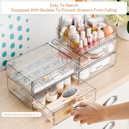 Yieach Clear Acrylic Makeup Organizers Countertop for Dresser,Desk,Bathroom Vanity,5Tier Stackable Make up Holders and M