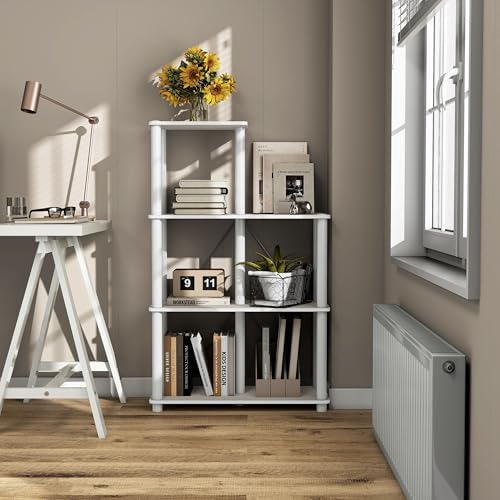 Homes: Inside + Out Apexa Modern 5-Cube Ladder Shelving Units, Collectibles Display Shelves, Easy Assembly Standing Shel
