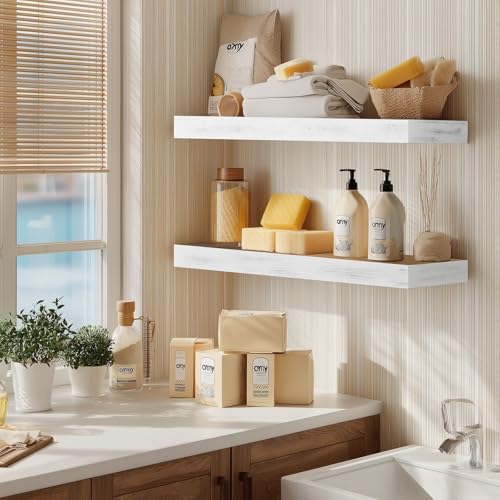 Floating Shelves, 36 Inch Wall Mounted Shelves, Set of 2, White
