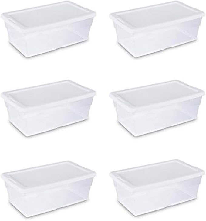 Sterilite 16428012 6 Quart/5.7 Liter Storage Box, White Lid with Clear Base (Pack of 6)