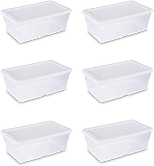 Sterilite 16428012 6 Quart/5.7 Liter Storage Box, White Lid with Clear Base (Pack of 6)
