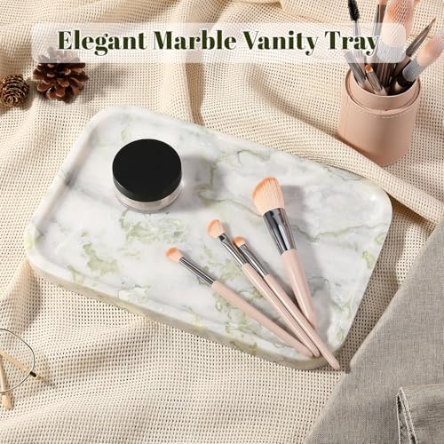 Karibiber Luxury Marble Vanity Tray, Bathroom Tray Countertop, Bianco Marble/Stone, Home Decorative Dresser Organizer, S