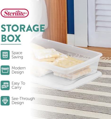 Sterilite 12-Pack 41 Quart Storage Box, Stackable Clear Plastic Bins with Snap-On Lids - Heavy-Duty Organizing Container