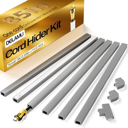 Delamu Cord Hider, 85in Cord Covers for Wires on Wall, One-Cord Cable Hider, Self-Adhesive Wire Hiders Wire Covers for T