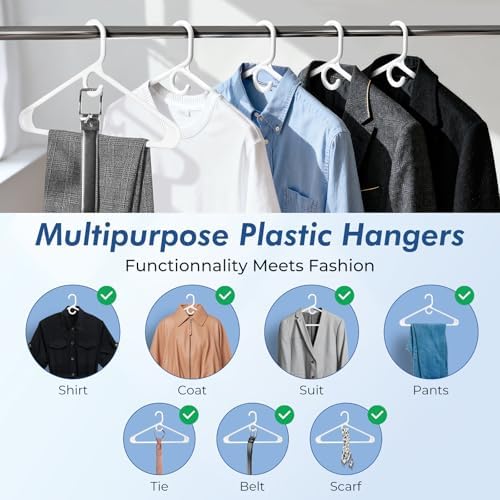 HOUSE DAY Heavy Duty Plastic Hangers 24 Pack - Thick White Clothes Hangers