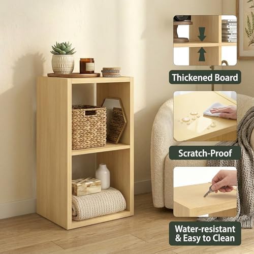 WannabeMyself【2026 Wooden Thick Frame】 2 Cube Storage Organizer with Anti-Tipping Kits, Reversible Open Back Book Shelf,
