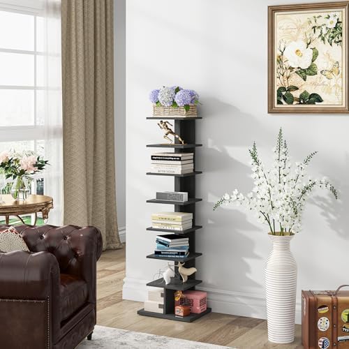 TUTOTAK Book Shelf, Narrow Spine Bookshelf, 8-Tier Bookcase for Small Space