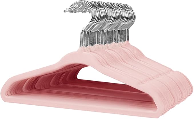 Stormix Baby Velvet Hangers Non-Slip Space Saving Swivel Hook 50 Pack Pink