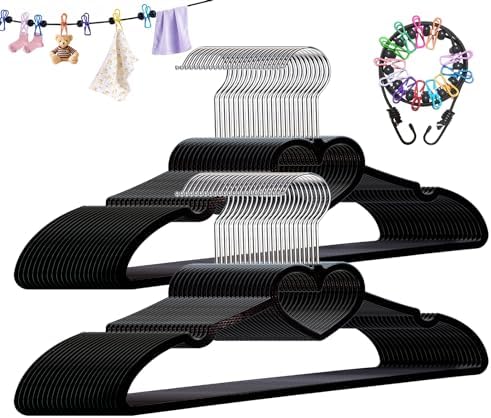 Plastic Hangers 50 Pack - Space Saving Cute Slim Hanger（Black）