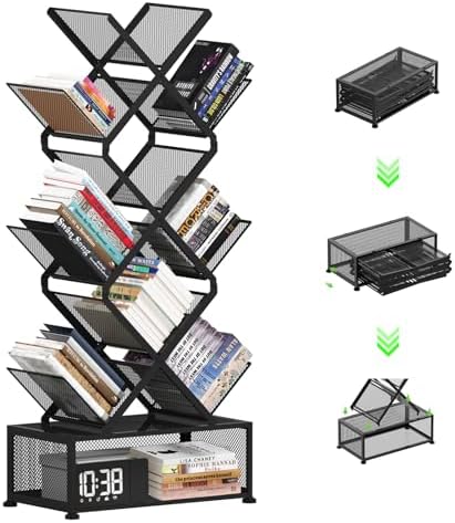 Gintan 9-Tier Space Saving Book Shelf with Storage,Bedroom Shelves Folding Bookshelves,No Installation Required Shelf Tr