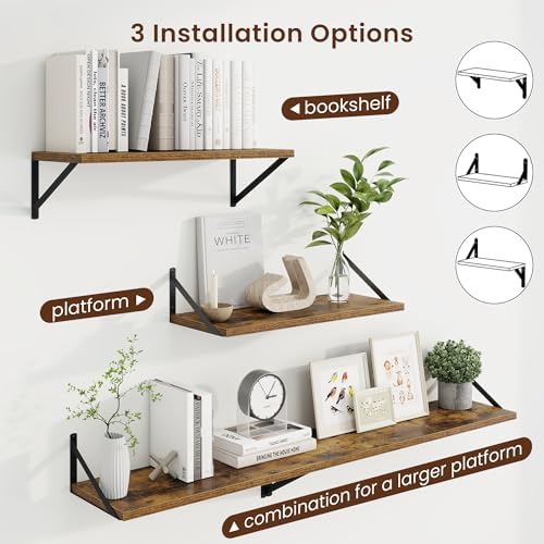 Axeman Deep Floating Shelves, 24'' x 10'' Brown Wall Shelves Set of 2