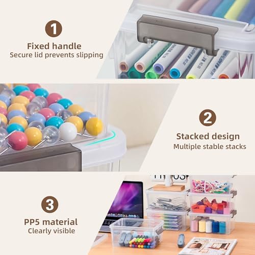 8Packs 3.2Qt Small Clear Storage Bins with Lids, Plastic