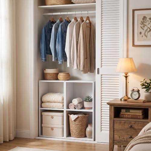 2 Cube Storage Organizer, Small Cube Shelf, Wooden Short Bookshelf White