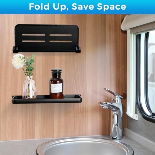 RV Fold-Down Wall Shelf - 12 Inch Space Saving Small Folding Shelf | Wall Mount Storage for RV, Laundry Room, Bathroom, 