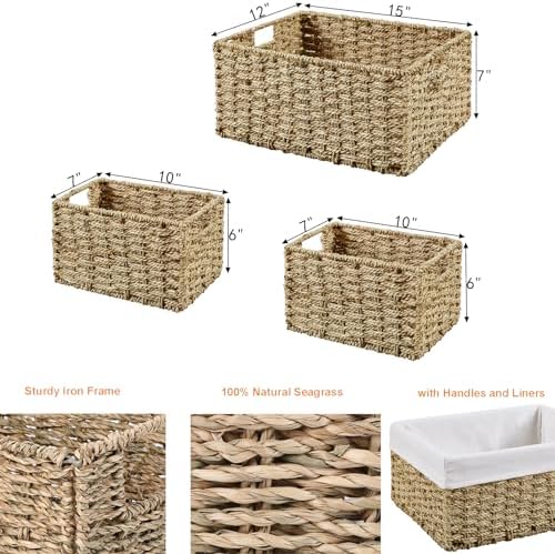 Vagusicc Wicker Basket, Seagrass Wicker Storage Basket with Built-in Handles, Baskets for Organizing, 15'' Large Storage