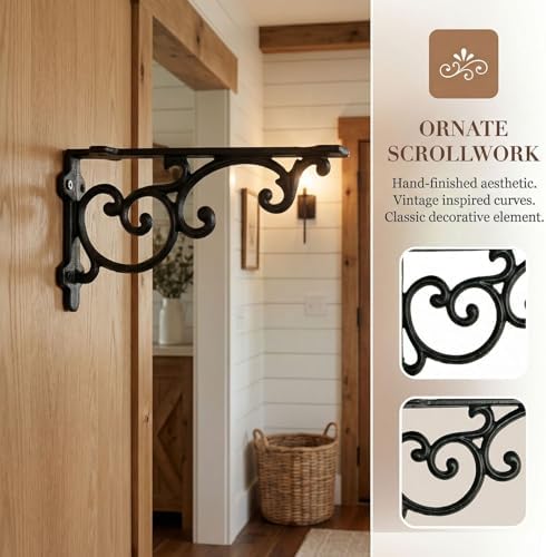 Heavy Duty 8.1"x4.4" Vintage Brackets for Floating Shelves & Kitchen Storage, 8 inch Cast Iron Shelf Brackets - Industri
