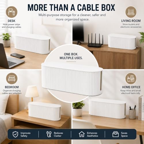 Cable Management Box – Cord Organizer for Desk & TV, Wire Storage Box for Power Strips, Clean & Tidy Cable Organizer for