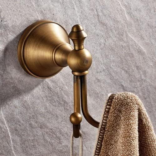 2 Pcs Pack Antique Brass Towel Hook Vintage Coat Hook with 2 Hooks Wall Mounted Robe Hooks for Bathrooms and Kitchen Bronze Hand Towel Hook Hanger with Brushed Gold Finish