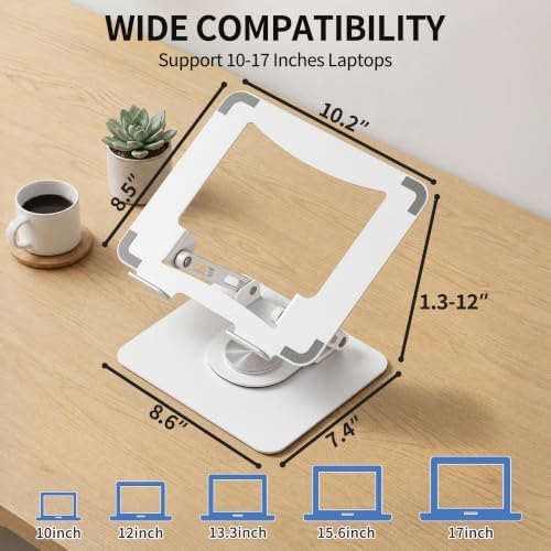 SOUNDANCE 360 Rotating Laptop Stand, Adjustable Riser,10-17",White