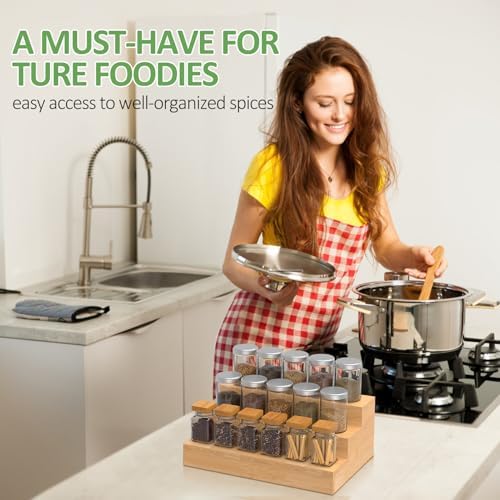 2 Pack Bamboo Spice Rack Organizer for Kitchen Counter, 3 Tier Spice Shelf