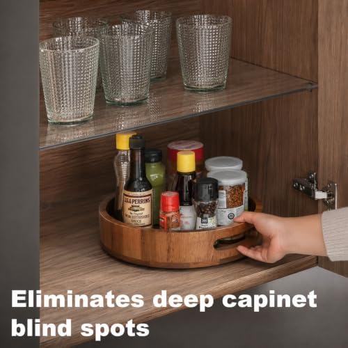 Wooden Lazy Susan – 12 in Acacia Wood Turntable Organizer for Cabinet，Multi-Purpose Home Decor Rotating Tray for Bathroo