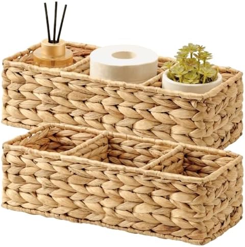 StorageWorks Toilet Paper Basket, 3-Section Water Hyacinth Storage Baskets