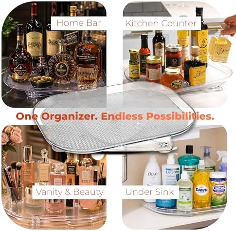 Oizeir Refrigerator Lazy Susan (2PK) - Clear Rectangular Fridge Organizer - Turntable Tray Lazy Susan for Refrigerator -