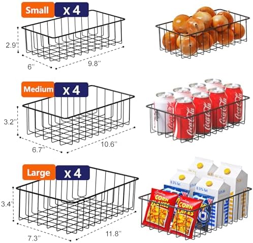 Joben Oligey 12 PACK (3 Szie) Small Wire Storage Baskets for Organizing,Pantry Organization Bins for Cabinets, Metal Bas