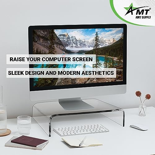 AMT 16 Inch Acrylic Laptop Monitor Stand, Computer Riser with Cat Keyboard Protector, Space-Saving Design, Extra Storage