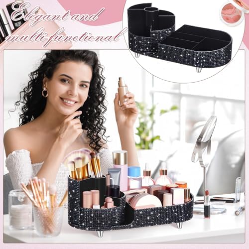 Rotating Makeup Organizer Vanity, Black, Rhinestone