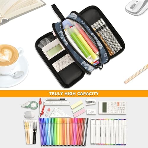 Fisyme Grey Vintage Elephant Pencil Case Large Capacity Pen Box Makeup Pouch Holder Organizer Stationery Bag for School Office College Traval